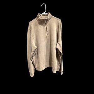Men's Beige 100% Cotton Half-Zip Pullover Size L Long Sleeve Casual
